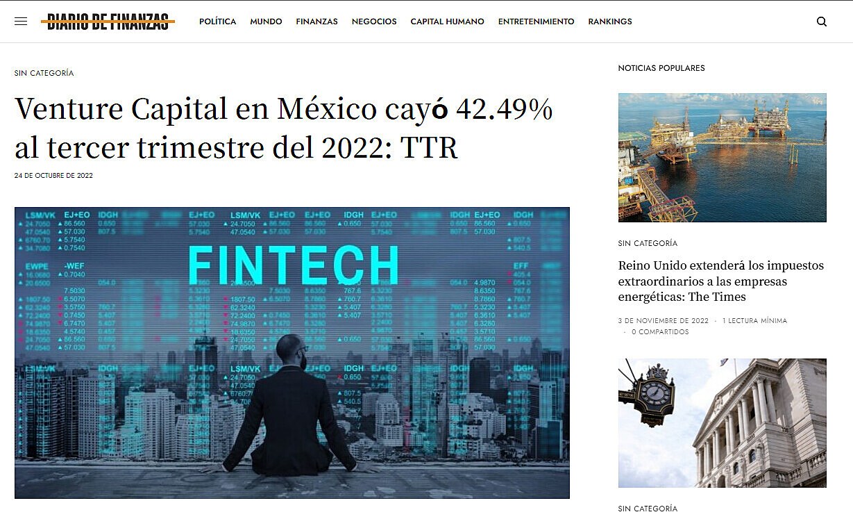 Venture Capital en México cayó 42.49% al tercer trimestre del 2022: TTR